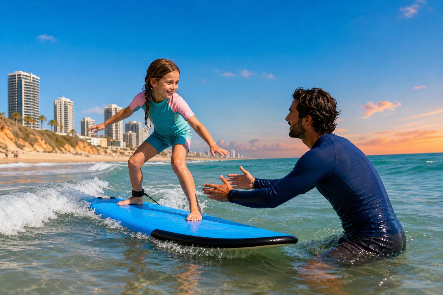 Beginner surf lesson on soft-top board