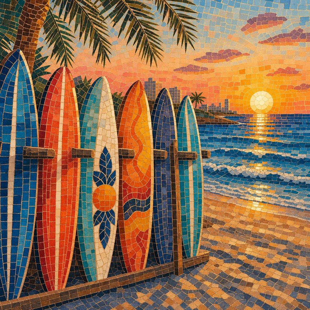 Surfboards on beach rack